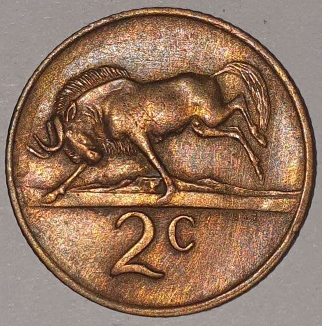 1976 - 2 CENT COIN (TWO CENT COIN) - RSA - BRONZE - KM#83 - BILINGUAL LEGEND - WILDEBEEST